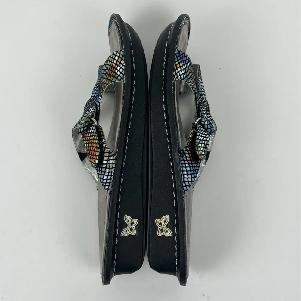 Alegria Violet Multi-Floral Snake Skin print slide on sandals, 38 = US 8/8.5.